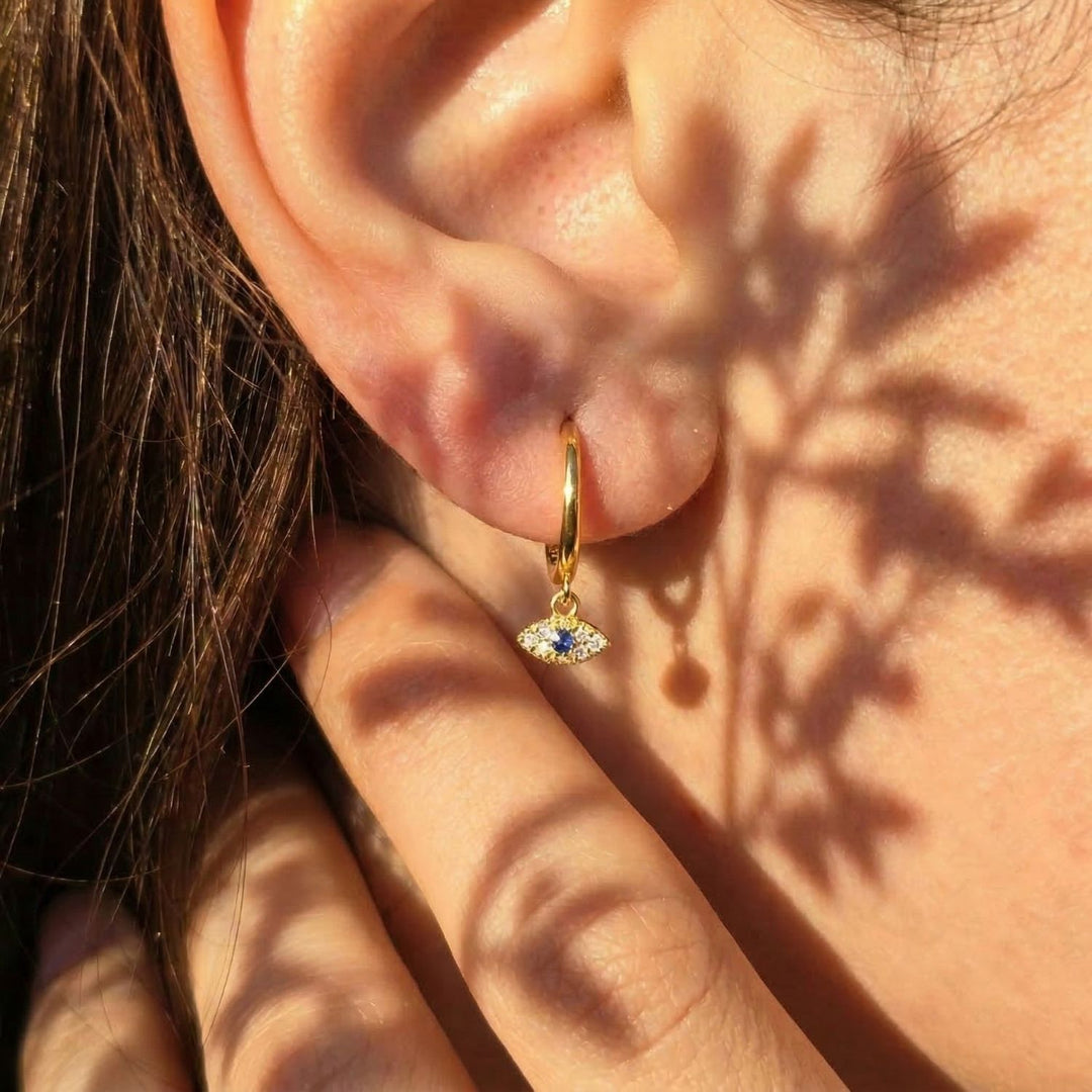 Minimalist Small Evil Eye Charm Dainty Hoop Gold Plated Earrings