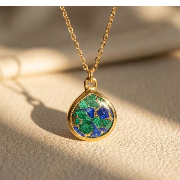 18ct Gold Vermeil Plated Azurite & Malachite Necklace