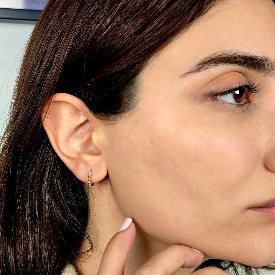 Dainty Beaded Huggie Hoop Gold Plated Earrings