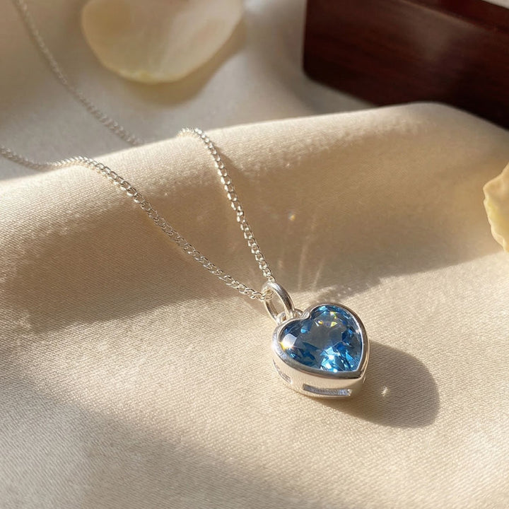 Mini Heart Blue Topaz December Birthstone Necklace