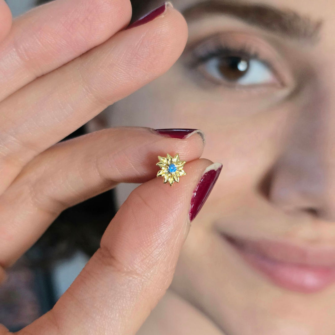 Turquoise December Birthstone Holly Birthflower Gold Plated Stud Earrings