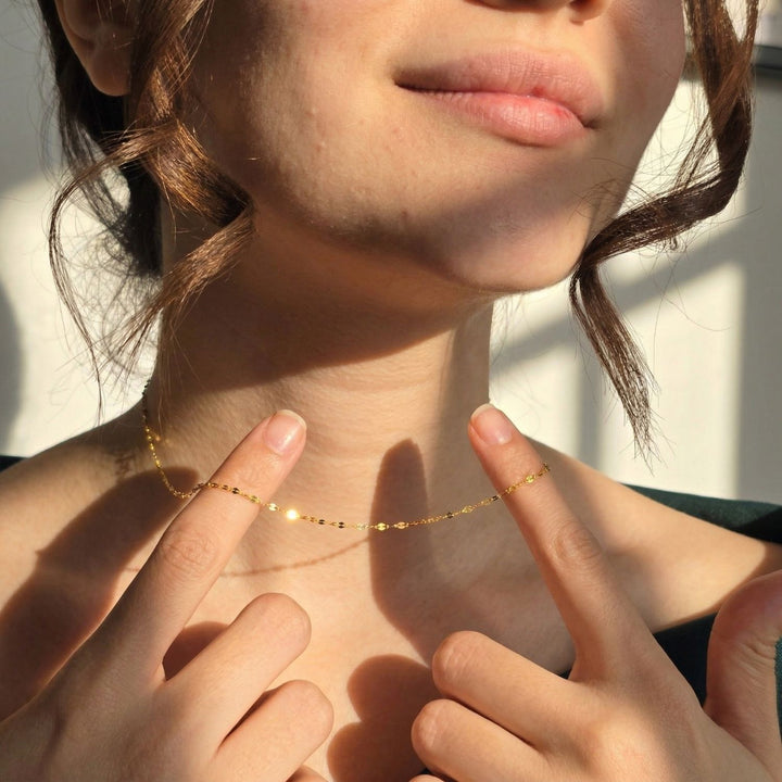 Dainty Glitter Shiny Sparkle Layering Gold Plated Chain