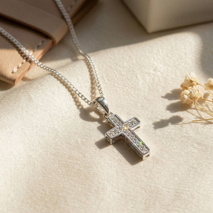 Cubic Zirconia Meaningful Silver Cross Pendant Necklace