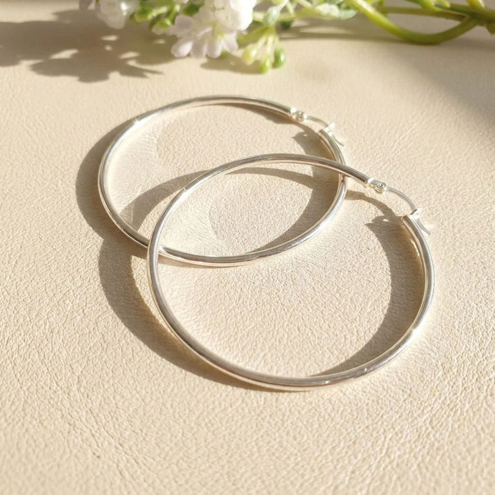Sterling Silver Large 50mm Sleeper Creole-Hinged Hoop Earrings