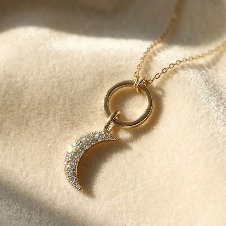 Gold Plated Crescent Moon Pendant Charm Necklace