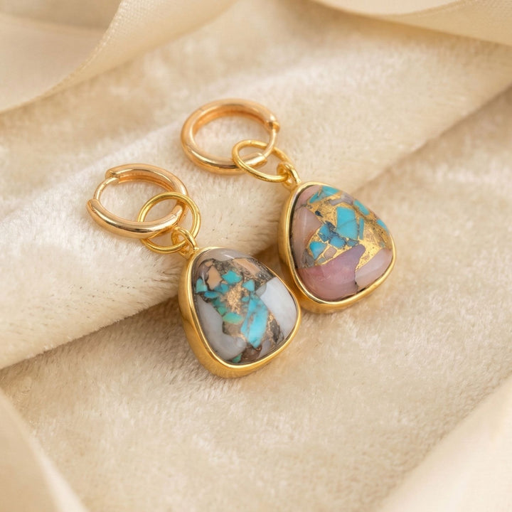 Opal Turquoise Gemstone Gold Vermeil Hoop Earrings