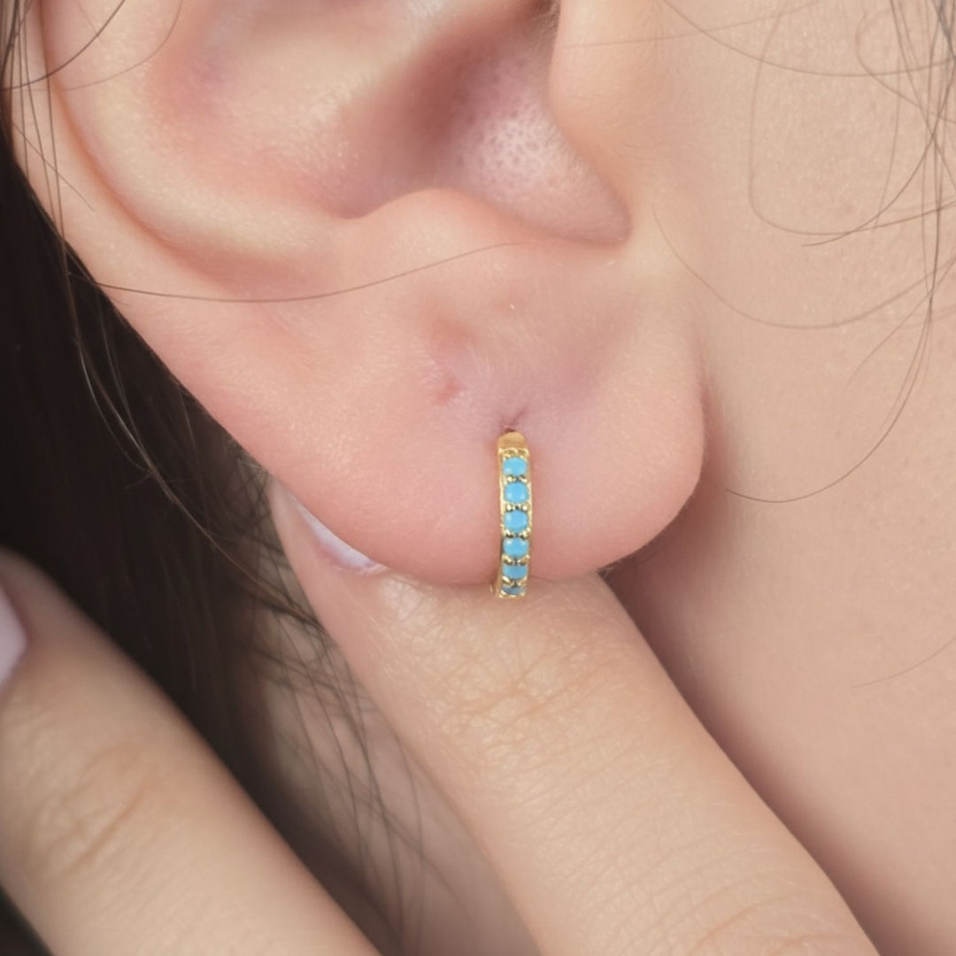Turquoise December Birthstone Huggie Gold Plated Hoop Earrings
