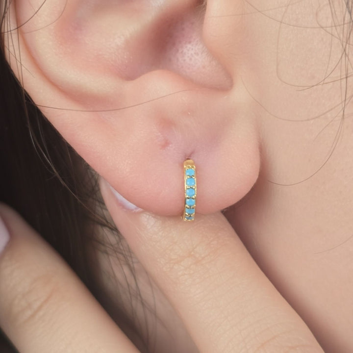 Turquoise December Birthstone Huggie Gold Plated Hoop Earrings