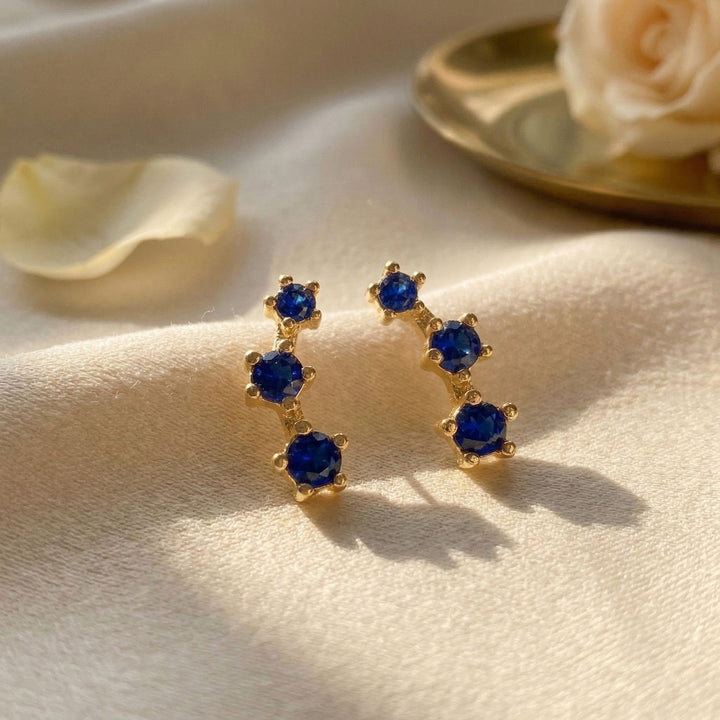 Sapphire September Birthstone Climber Stud Earrings