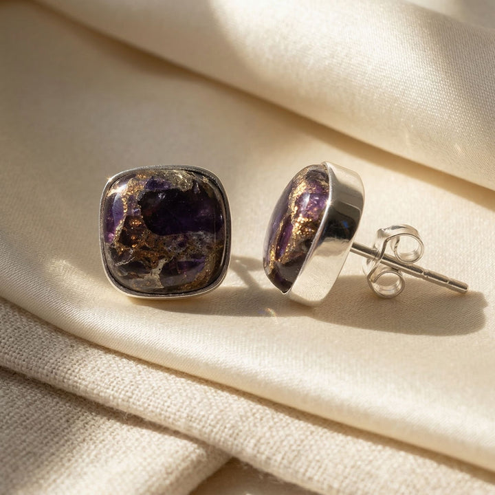 Amethyst February Birthstone Sterling Silver Stud Earrings