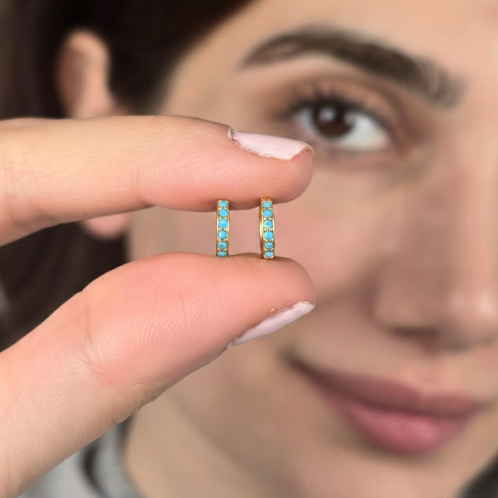 Turquoise December Birthstone Huggie Gold Plated Hoop Earrings