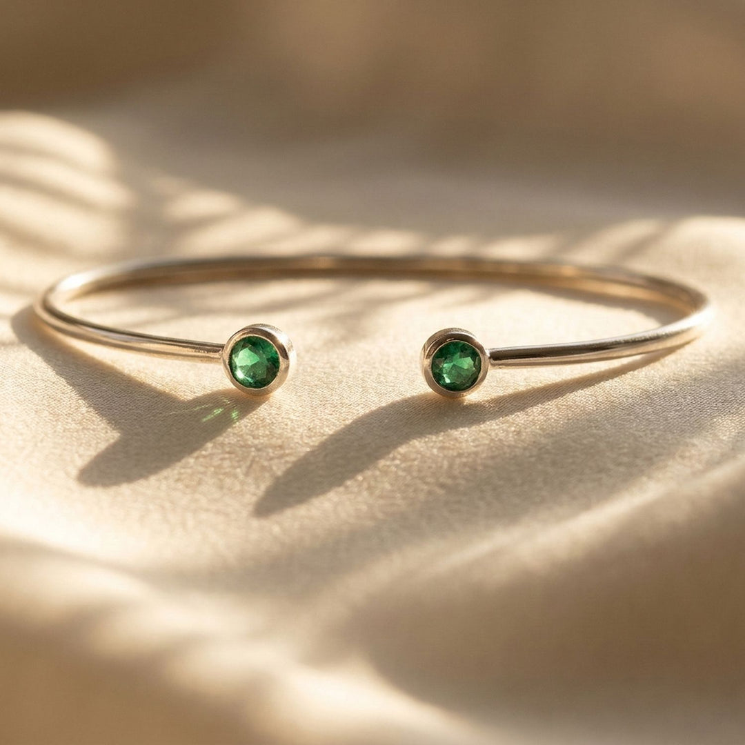Dainty Emerald May Birthstone Sterling Silver Bangle