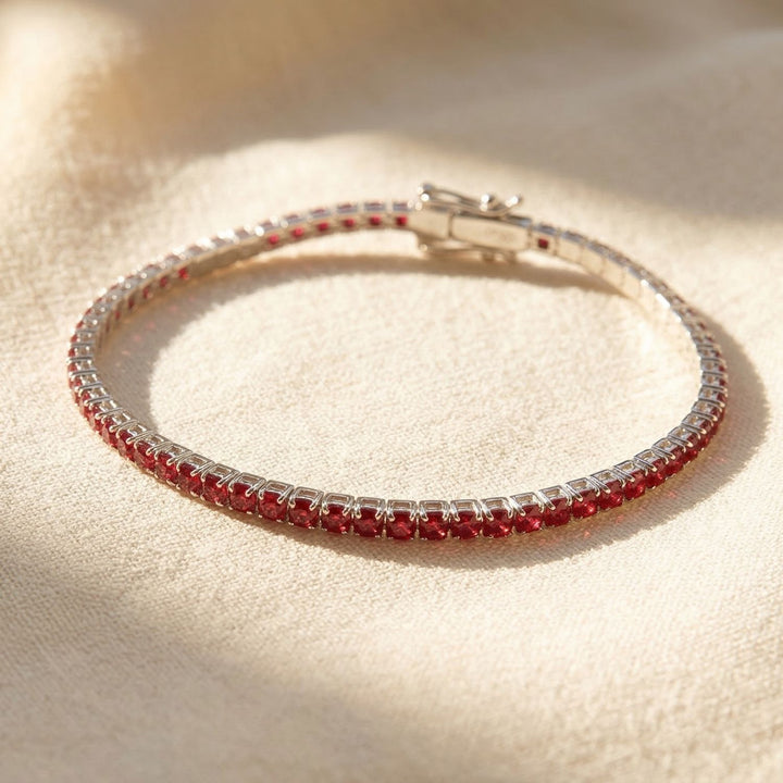 Garnet January Birthstone Sterling Silver Dainty Tennis Bracelet