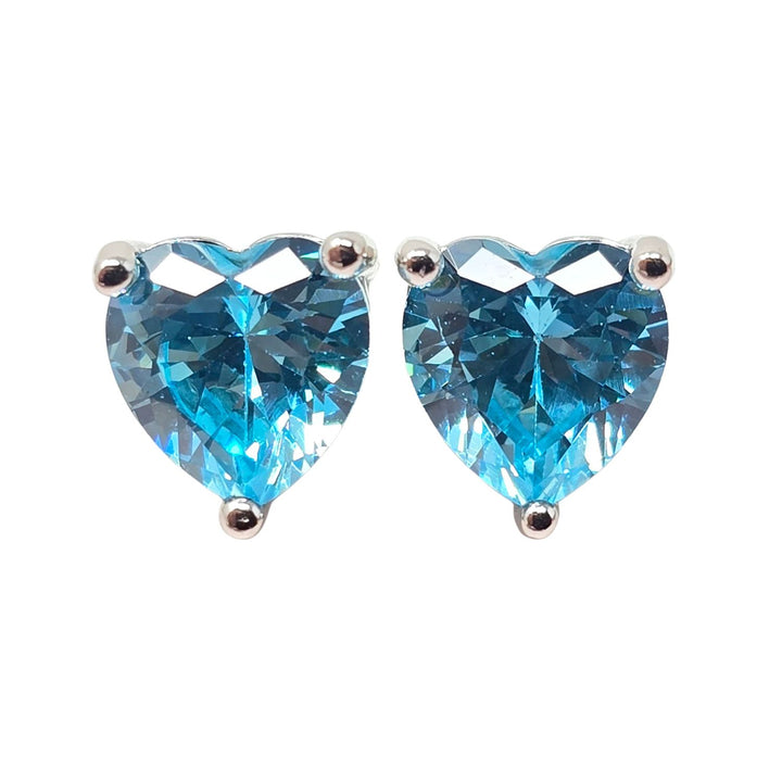 Aquamarine Heart Sterling Silver Stud Gemstone Earrings