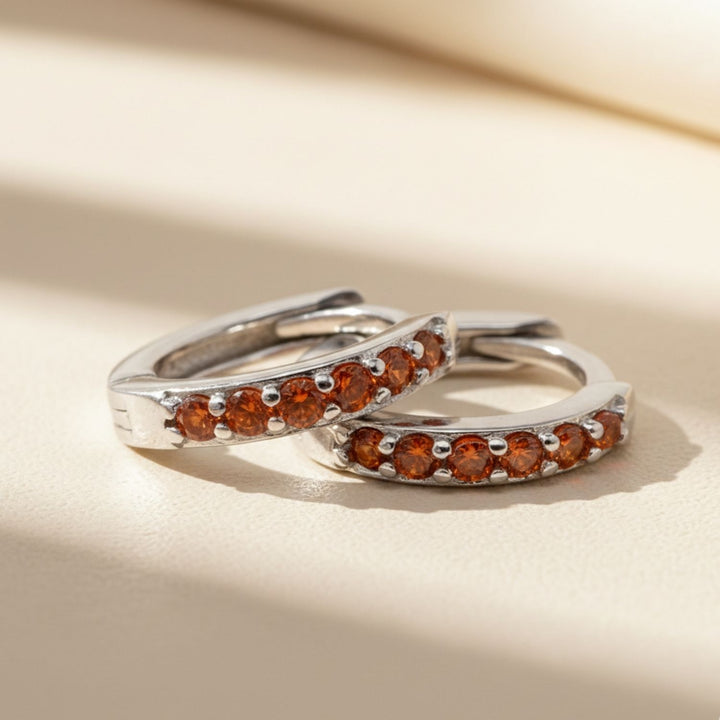 Garnet January Birthstone Small Silver Huggie Hoops