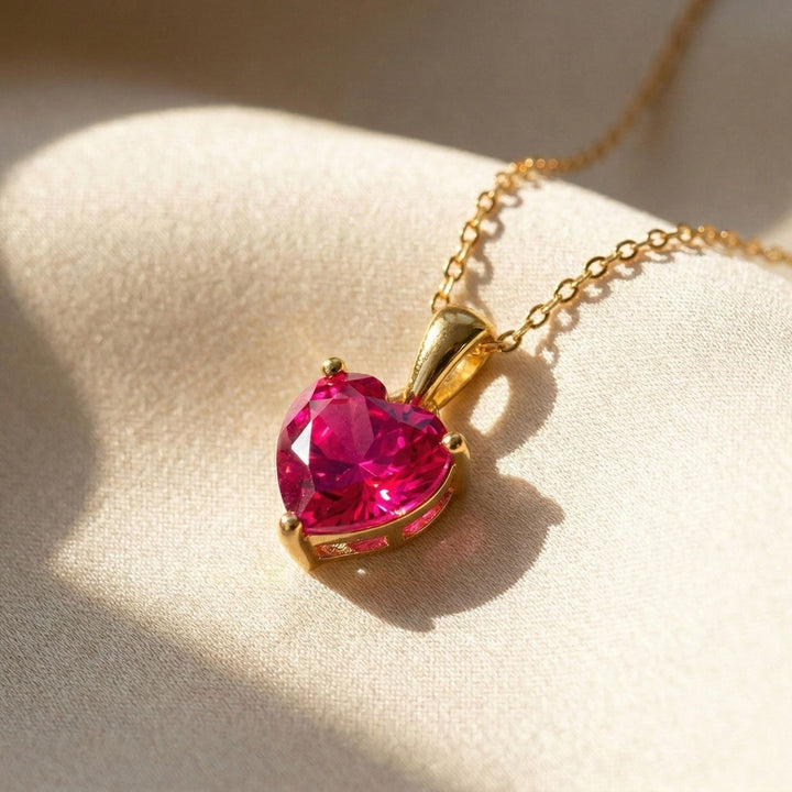 Ruby July Birthstone Love Heart Pendant Necklace
