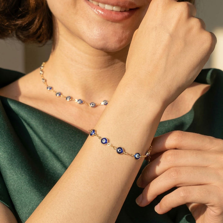 18ct Gold Plated Evil Eye Charm Bracelet
