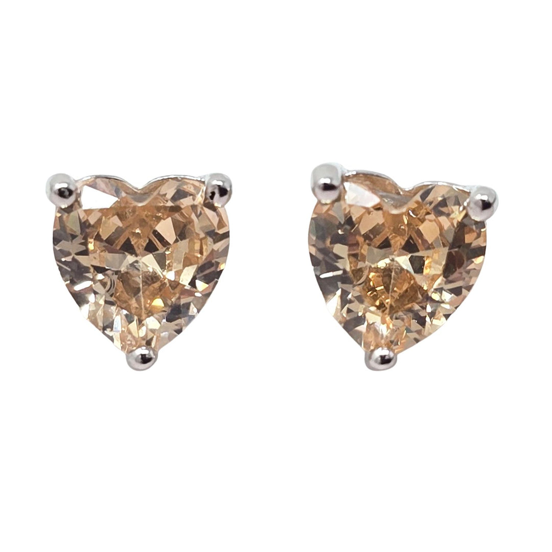 Citrine Heart Sterling Silver Stud Gemstone Earrings