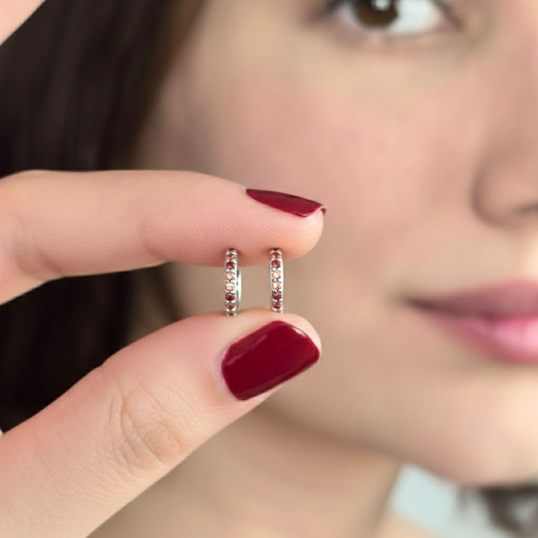Garnet January Birthstone Small Silver Huggie Hoops