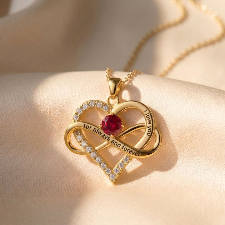 Ruby Gemstone Heart Romantic Love Gold Plated Necklace