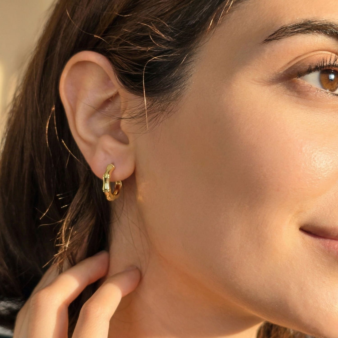 Gold Plated Bamboo Everyday Huggie Earrings