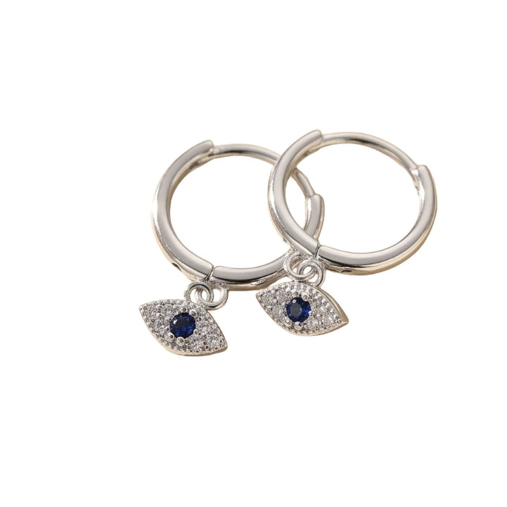 Minimalist Small Evil Eye Charm Dainty Hoop Sterling Silver Earrings