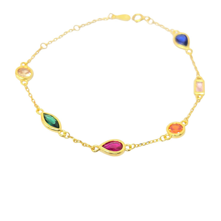 Geometric Multicolour Gemstone Gold Plated Bracelet