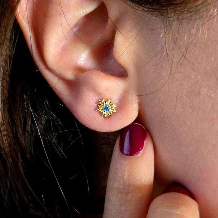 Turquoise December Birthstone Holly Birthflower Gold Plated Stud Earrings