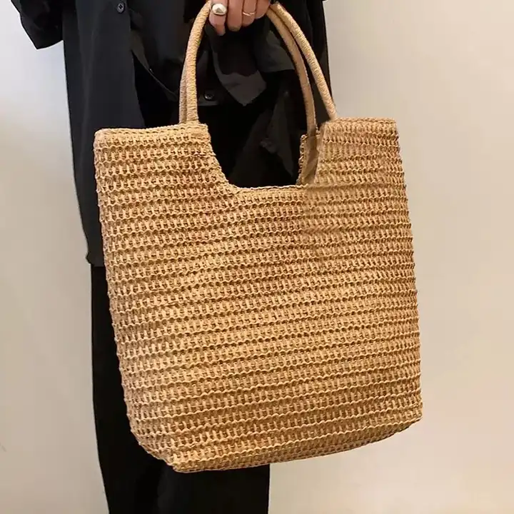 Straw Bag: Lightweight Luxury Macrame Beach Tote for Ladies – Chic Long Handbag