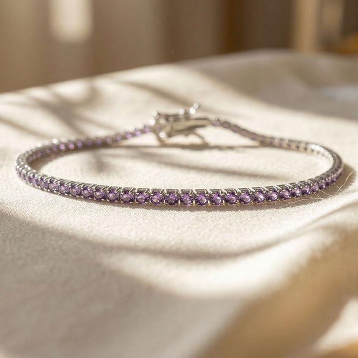 Sterling Silver Amethyst Gemstone Tennis Bracelet