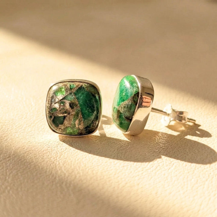 Emerald May Birthstone Sterling Silver Stud Earrings
