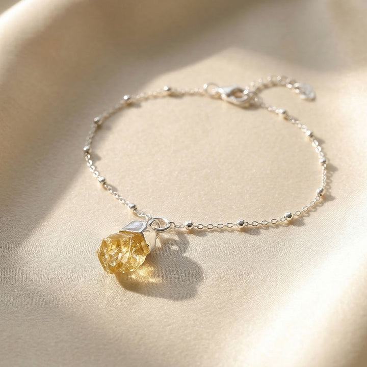 Raw Citrine November Birthstone Silver Bracelet