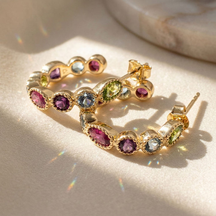Multicolour Gemstone Gold Plated Hoop Earrings