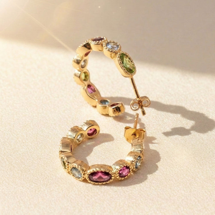 Multicolour Gemstone Gold Plated Hoop Earrings