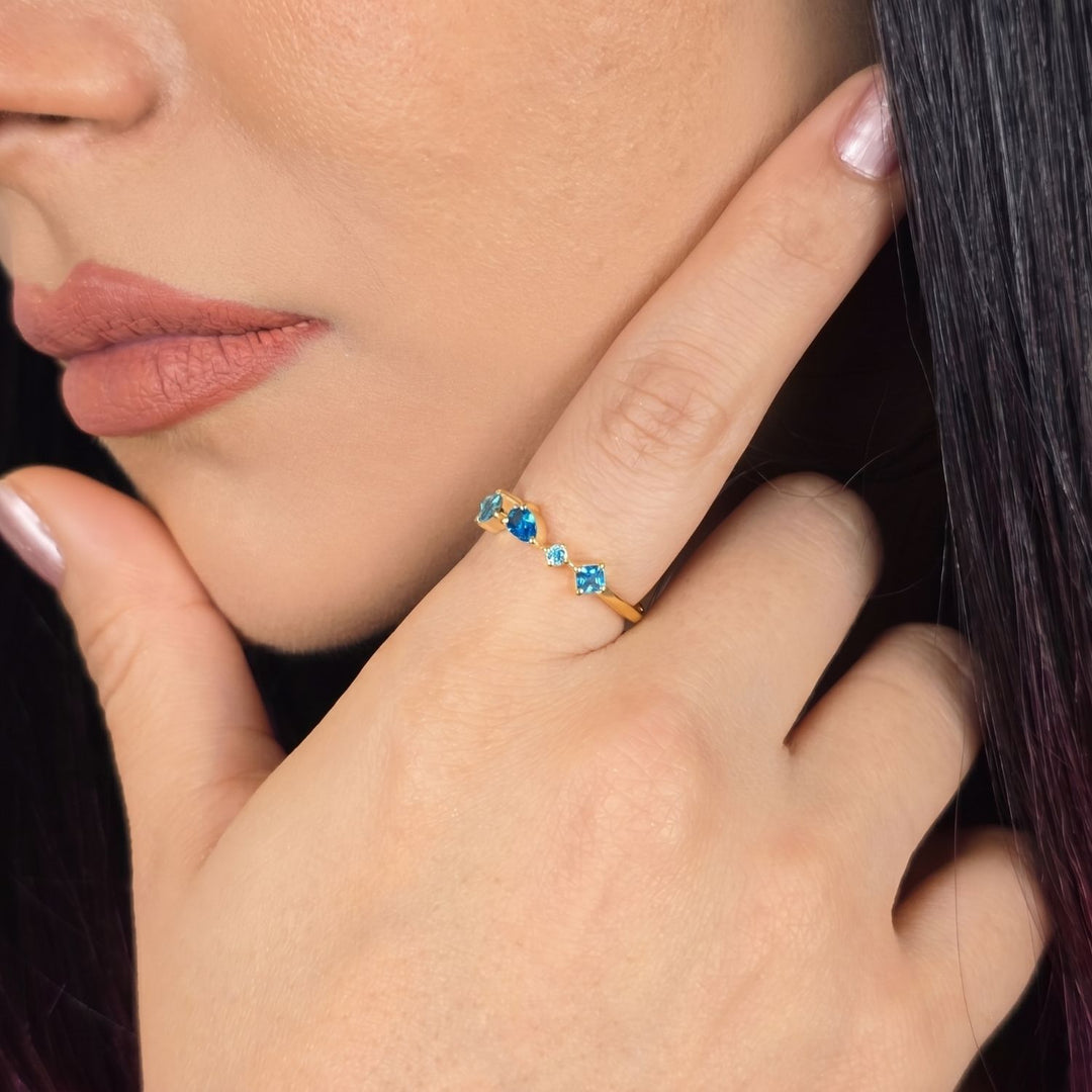 Adjustable Gold Vermeil Ring with Minimalist Blue Aquamarine Gemstones