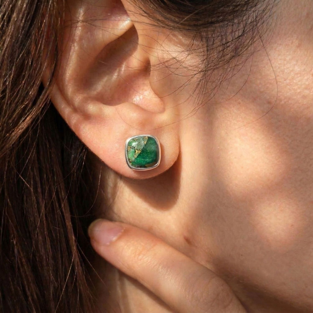 Emerald May Birthstone Sterling Silver Stud Earrings