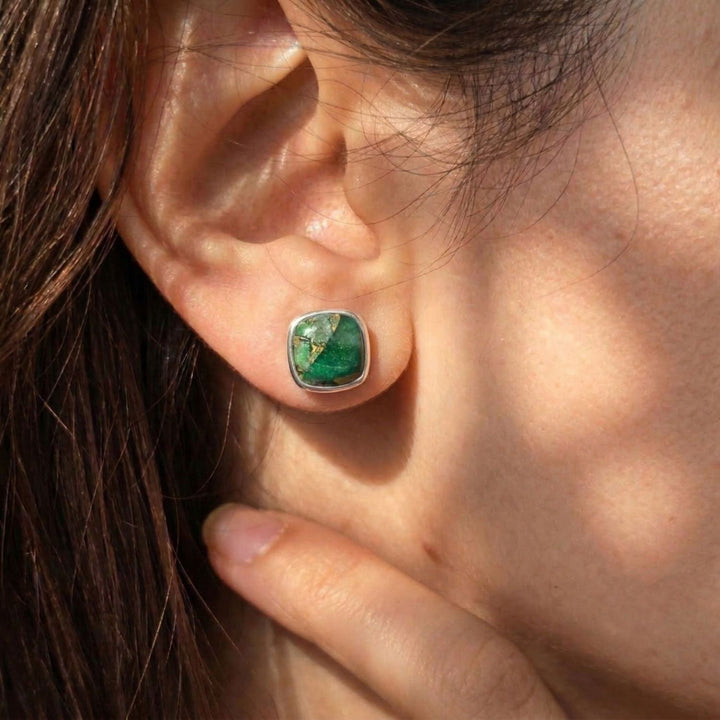 Emerald May Birthstone Sterling Silver Stud Earrings