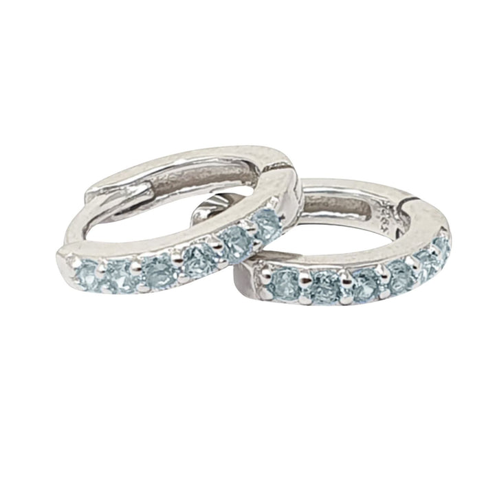 Aquamarine March Birthstone Small Silver Huggie Hoops