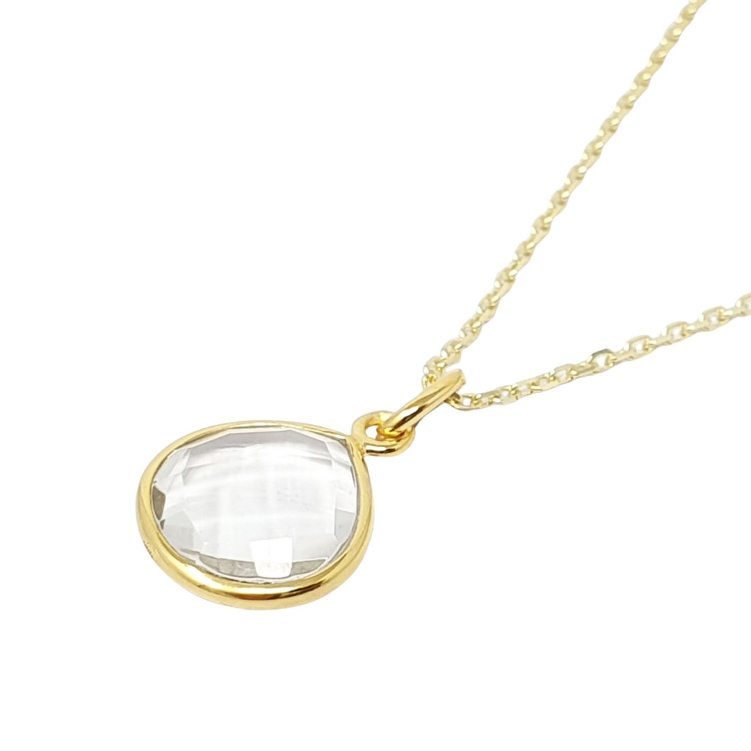 White Topaz Charm April Birthstone Gold Plated Necklace