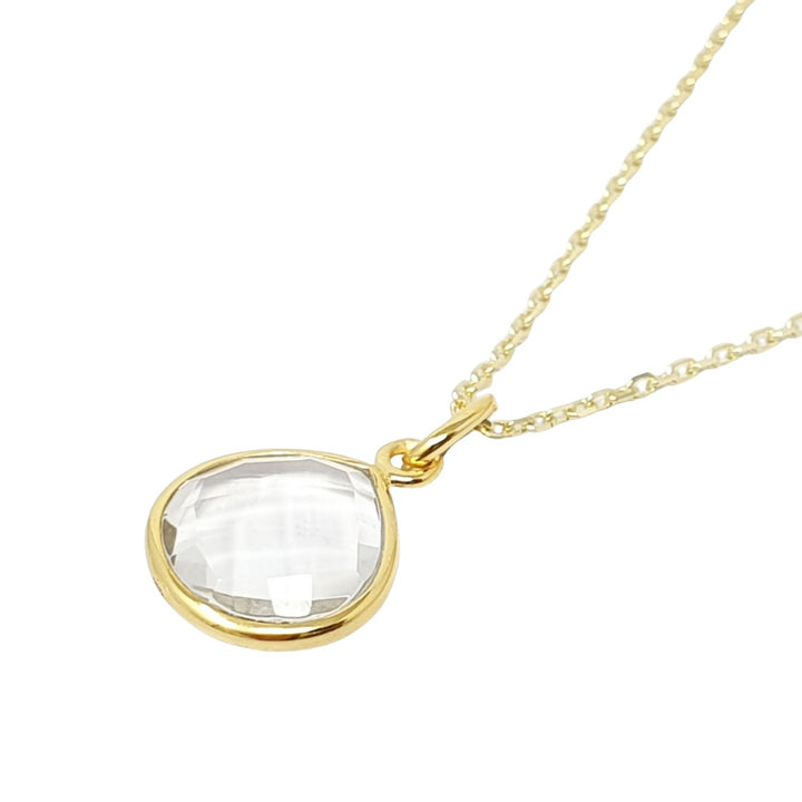 White Topaz Charm April Birthstone Gold Plated Necklace