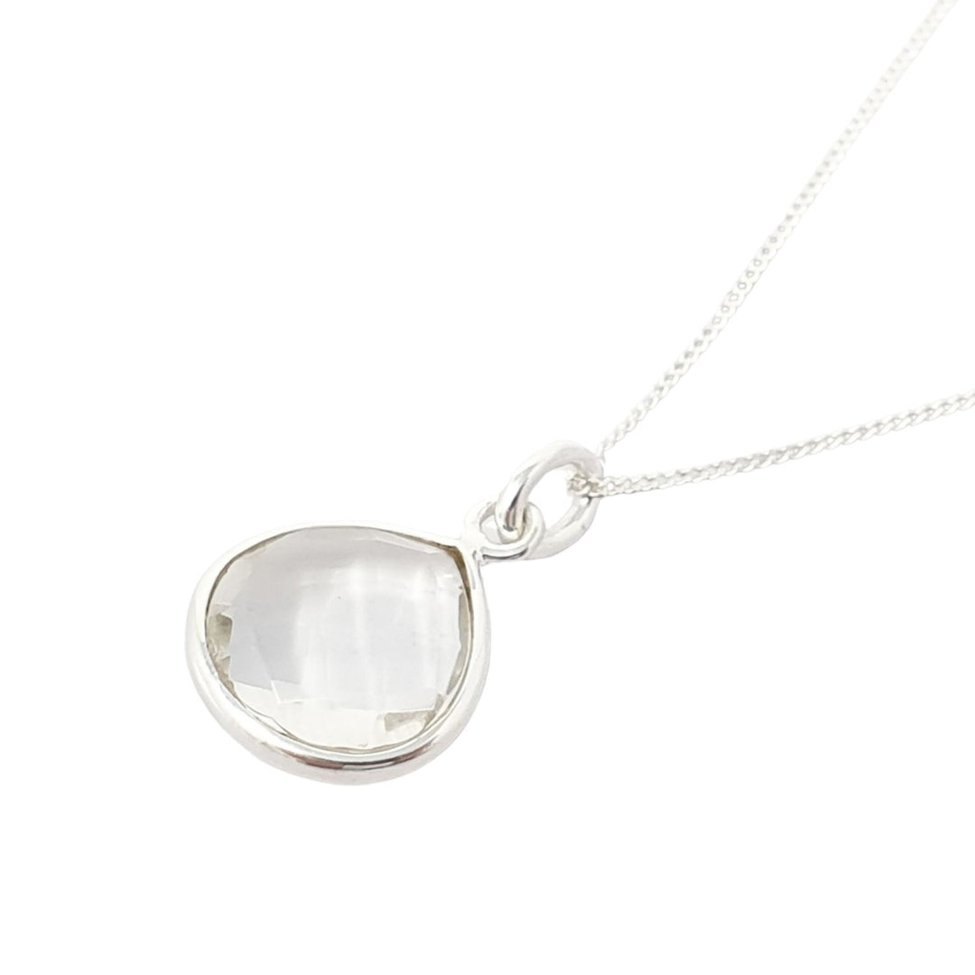 White Topaz Charm April Birthstone Sterling Silver Necklace