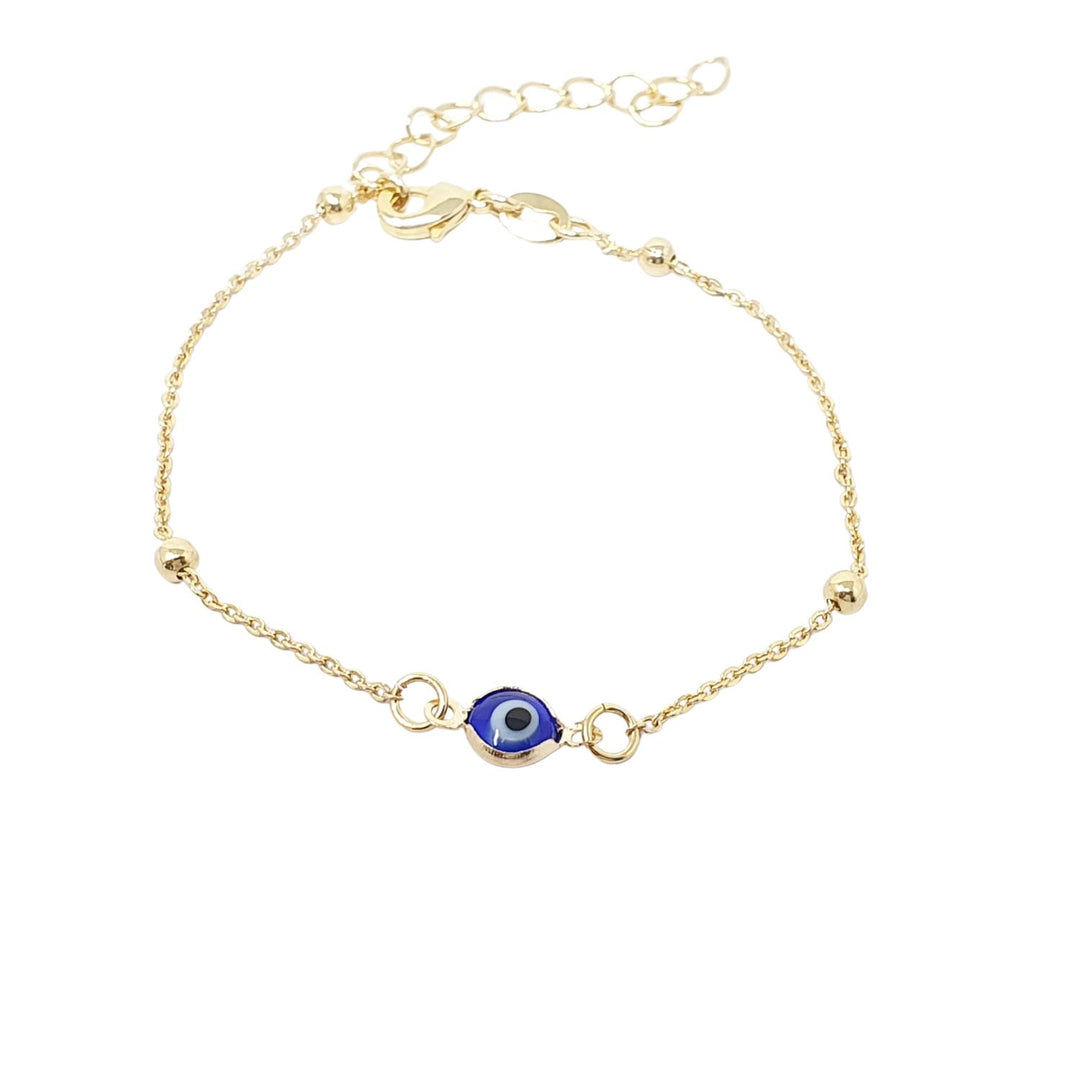 Gold Plated Beaded Blue Evil Eye Protection Bracelet