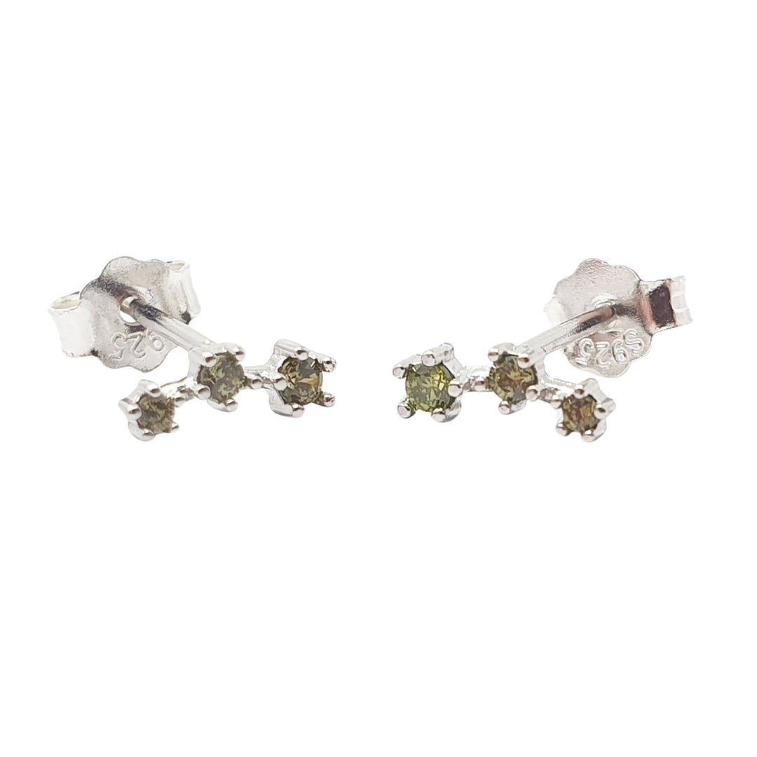 Peridot August Birthstone Climber Silver Stud Earrings