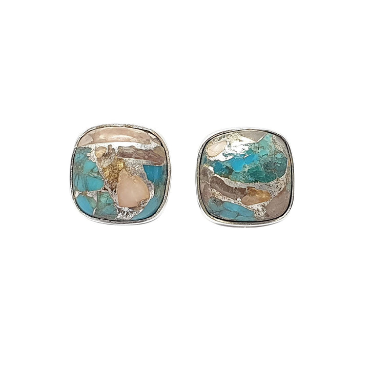 Opal Turquoise Sterling Silver Gemstone Stud Earrings