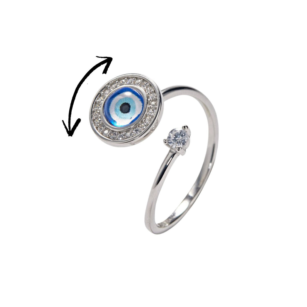 Evil Eye Fidget Spinner Friendship Sterling Silver Ring