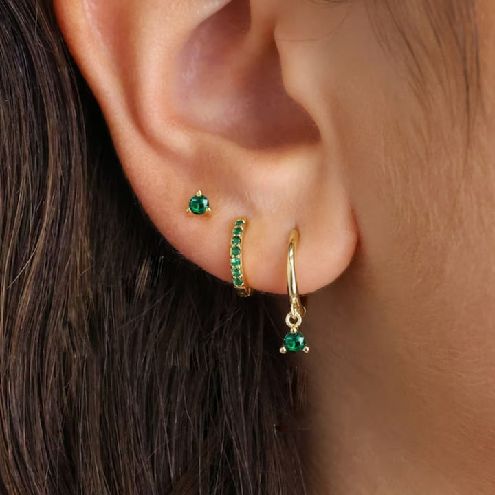 Emerald May Birthstone Small Huggie Hoop Earrings