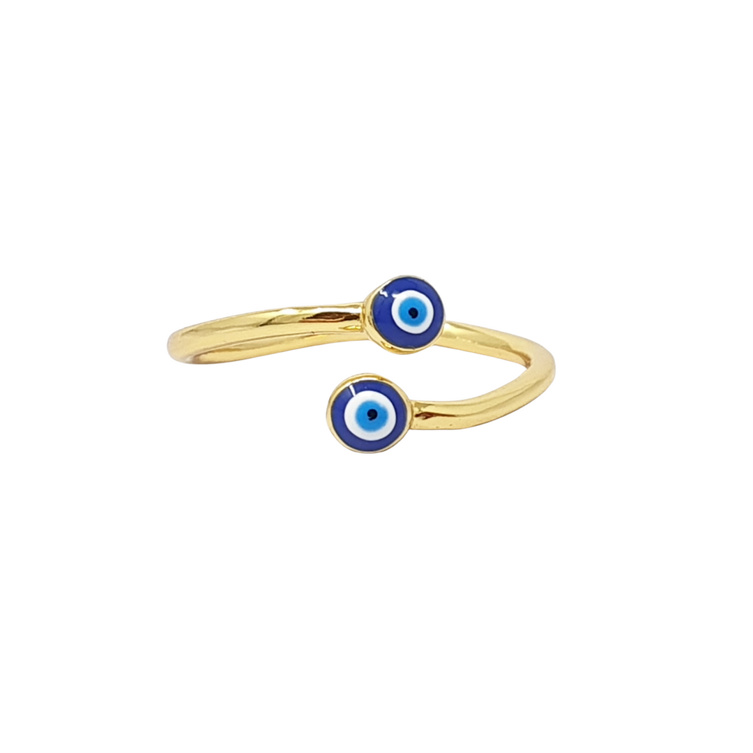 Turkish Blue Evil Eye Nazar Gold Plated Stacking Ring