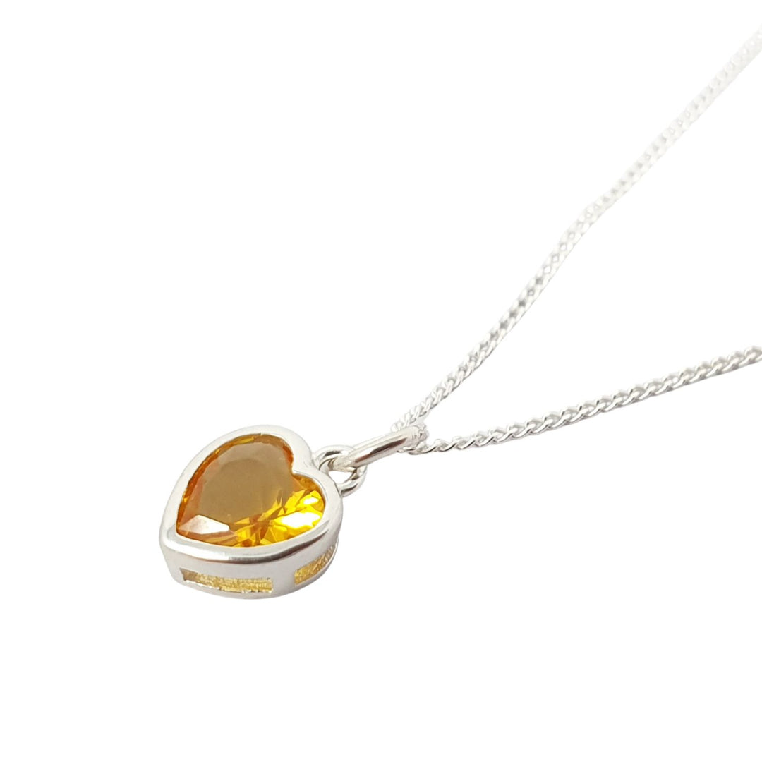 Mini Heart Silver Citrine November Birthstone Necklace
