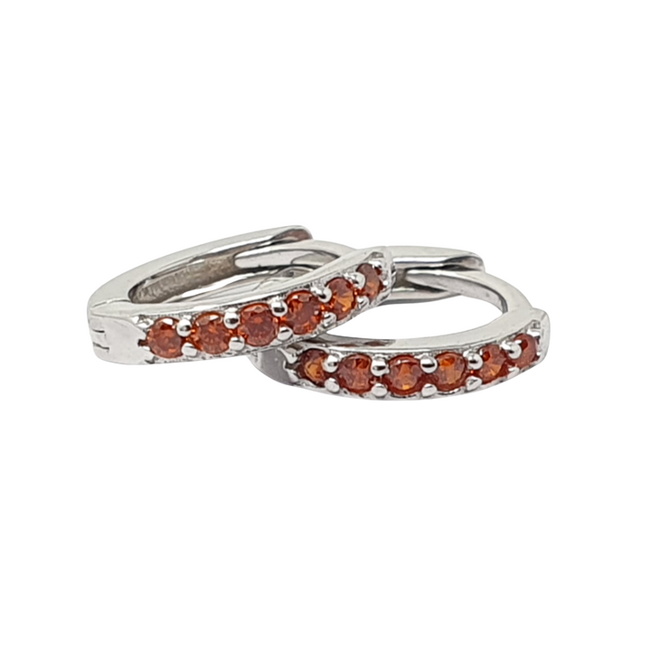 Garnet January Birthstone Small Silver Huggie Hoops