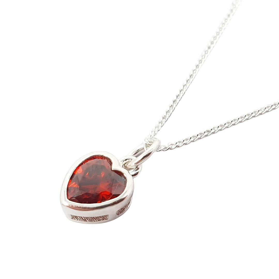 Mini Heart Silver Garnet January Birthstone Necklace